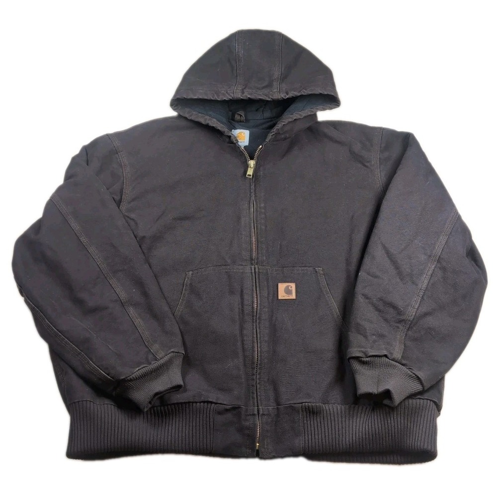 Carhartt Men's J130 DKB Dark Brown Hooded Work Jacket Vintage Y2K Size 2XL
